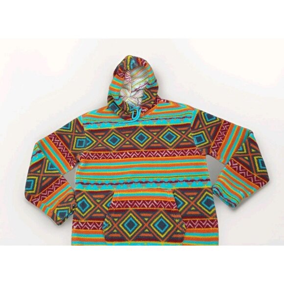 RF Brand Mens Hoodie L Aztec Pullover Sweater Sweatshirt Southwestern Fleece - Picture 1 of 7